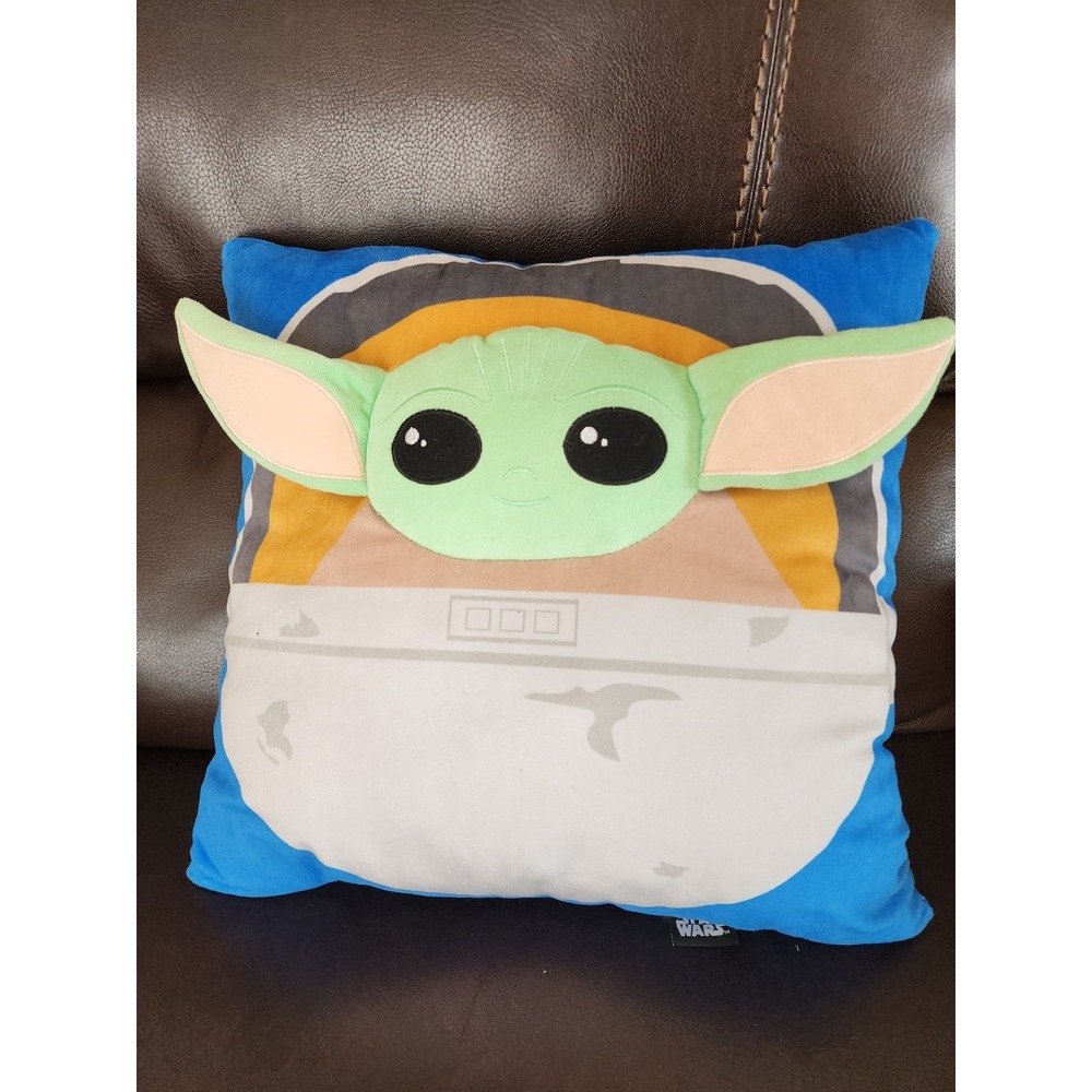 Star Wars The Mandalorian Grogu Baby Yoda Decorative Throw Pillow Blue Plush 3D